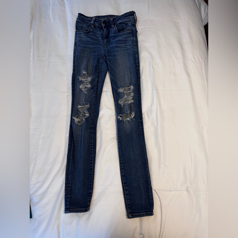American Eagle Outfitters Dark Blue Distressed Skinny Jeans